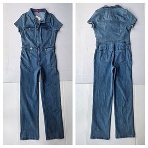 Guess Straight Leg Zip Front Denim Jumpsuit sz L